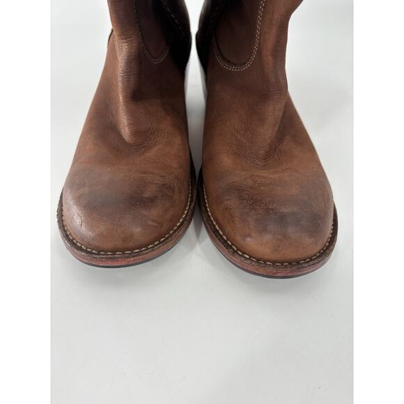 Frye Carmen Shortie Leather Boots Womens 8.5 Brown Pull On Buckle Strap Heeled - Picture 3 of 9